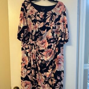 Connected Apparel Floral Midi Dress - Pink and Navy